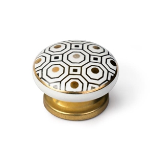 bouton en porcelaine blanche 40mm motifs or