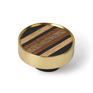 bouton de meuble 40mm laiton poli et marqueterie de bois