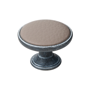 metal cabinet knob 37mm washed rust with synthetic leather mink bouton metal pour meuble 37mm oxyde decape avec peau synthetique vison