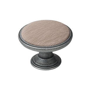 metal cabinet knob 37mm old silver with fabric sand bouton metal pour meuble 37mm argent vieilli avec tissu sable