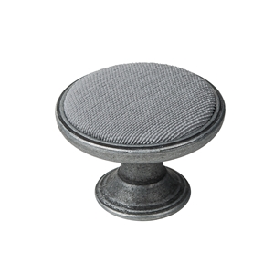 metal cabinet knob 37mm old silver with fabric grey bouton metal pour meuble 37mm argent vieilli avec tissu gris