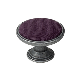 metal cabinet knob 37mm old silver with fabric purple bouton metal pour meuble 37mm argent vieilli avec tissu bordeaux