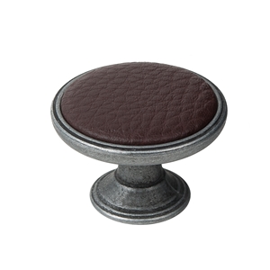 pomo mueble metal 37mm plata vieja con piel sintetica marron bouton metal pour meuble 37mm argent vieilli avec peau synthetique marron