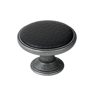 pomo mueble metal 37mm plata vieja con piel sintetica negro bouton metal pour meuble 37mm argent vieilli avec peau synthetique noir