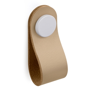 knob of natural leather sand white metal button