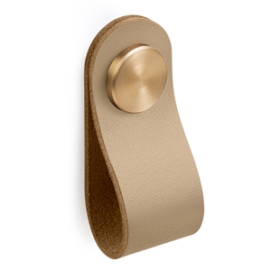 knob of natural leather sand satin brass metal button