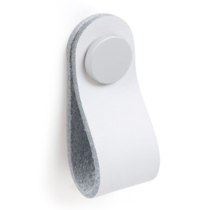 knob of natural leather white metal button white