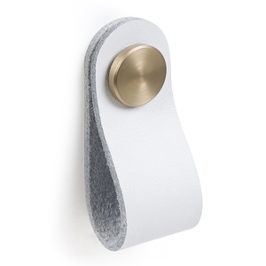 knob of natural leather white button metal brass satin finish