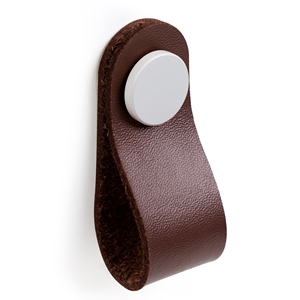 knob of natural leather chocolate brown white metal button