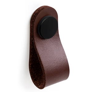 knob of natural leather chocolate brown button metal black