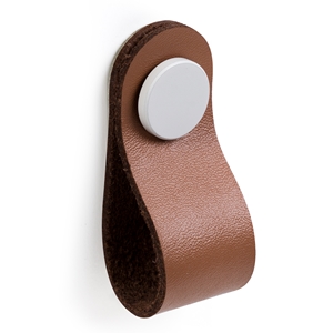 knob of natural leather brown leather white metal button