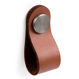 knob of natural leather brown leather button metal inox