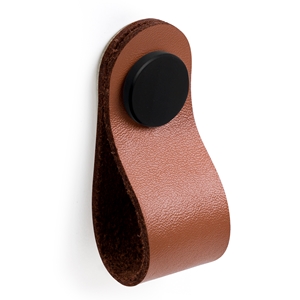 knob brown leather button metal black