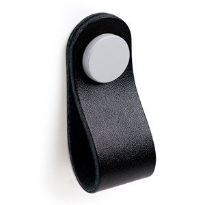 knob of natural leather black metal button white