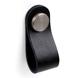 knob of natural leather black metal button matt stainless steel