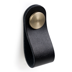 knob of natural leather black button metal satin brass button