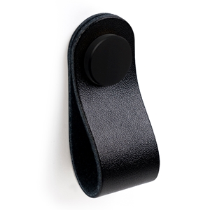 knob of natural leather black metal button black