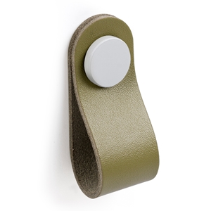 knob of natural leather green button white metal button