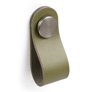 pomo piel cuero natural verde boton metal inox mate