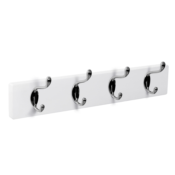 patere porte manteau en bois blanc 4 crochets chrome brillant patere porte manteau en bois blanc 4 crochets chrome brillant MOD 9101