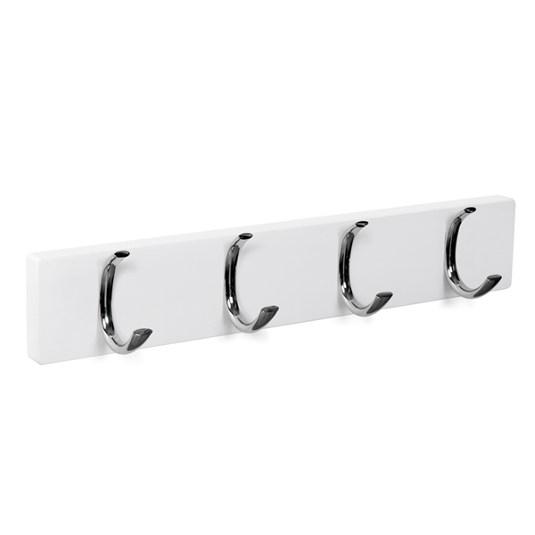 wall hanger white wood 4 hooks bright chrome patere porte manteau en bois blanc 4 crochets chrome brillant MOD 9105