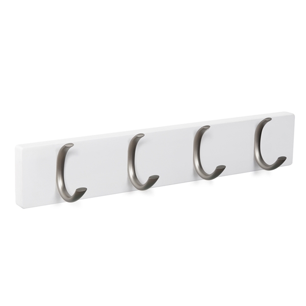 wall hanger white wood 4 hooks matt brass nickel patere porte manteau en bois blanc 4 crochets inox mat MOD 9105