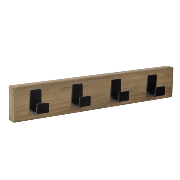 percha pared madera haya vieja 4 ganchos negros patere porte manteau en bois hetre vieilli 4 crochets noirs MOD 9106