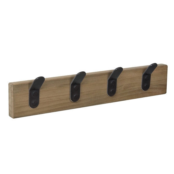 percha pared madera haya vieja 4 ganchos negros patere porte manteau en bois hetre vieilli 4 crochets noirs MOD 9107