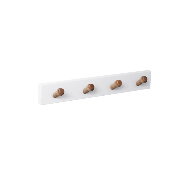 wall hanger white wood 4 inclined knobs natural wood scandinavian nordic design patere mur bois blanc 4 boutons inclines naturels nordique scandinave