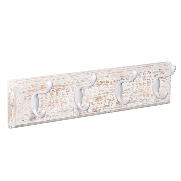 percha pared madera blanco desgastado 4 ganchos blancos clasico colonial patere porte manteau en bois blanc decape 4 crochets blancs classique colonial MOD 9501 BL