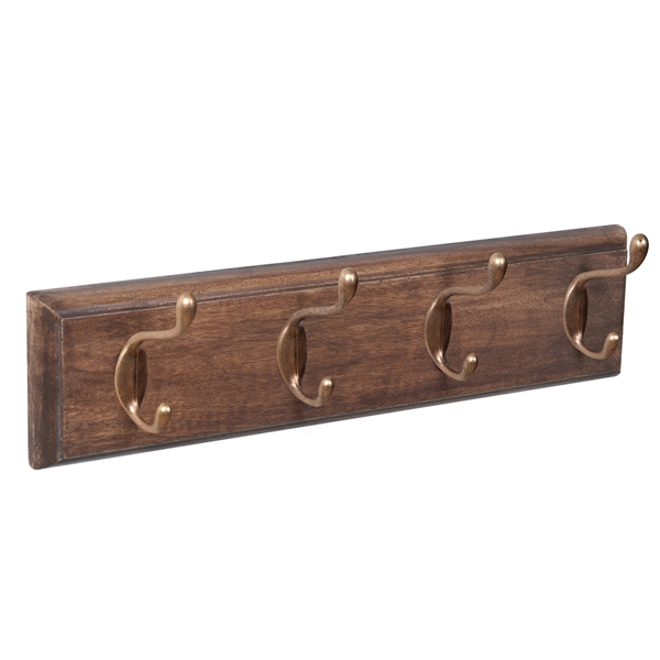 percha pared madera teca vieja 4 ganchos cuero viejo clasico colonial patere porte manteau en bois teck decape 4 crochets vieux laiton classique colonial MOD 9501 MA