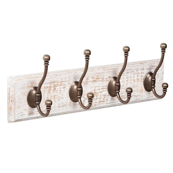 wall hanger wood shabby white 4 hooks antique brass classic colonial patere porte manteau en bois blanc decape 4 crochets vieux laiton classique colonial MOD 9502 BL