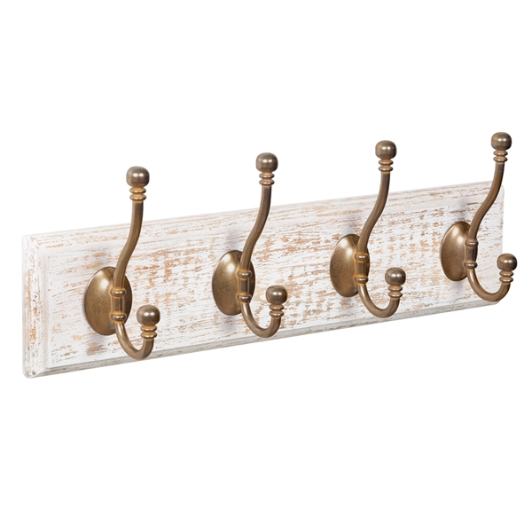 wall hanger wood shabby white 4 hooks inca gold classic colonial patere porte manteau en bois blanc decape 4 crochets or inca classique colonial MOD 9502 BL