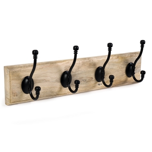 percha pared madera mango natural 4 ganchos negro