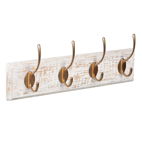 wall hanger wood shabby white 4 hooks inca gold classic colonial patere porte manteau en bois blanc decape 4 crochets or inca classique colonial MOD 9503