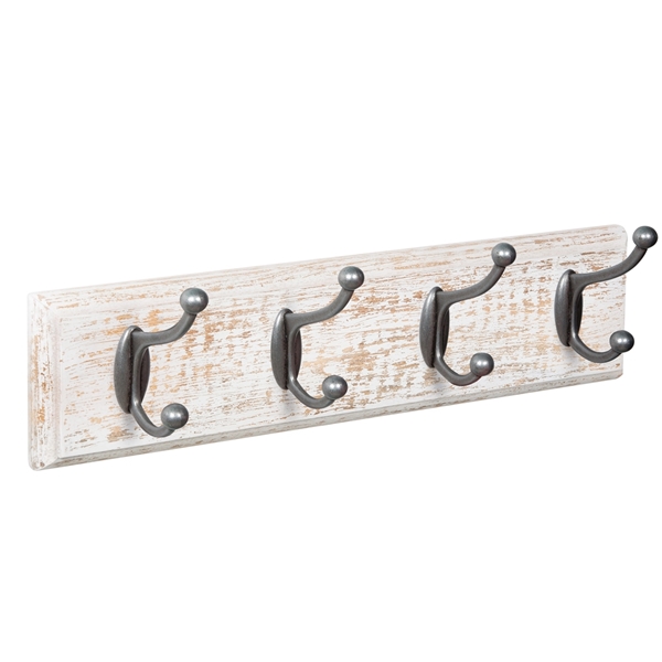 percha pared madera blanco desgastado 4 ganchos plata vieja clasico colonial patere porte manteau en bois blanc decape 4 crochets argent vieilli classique colonial MOD 9504 BL