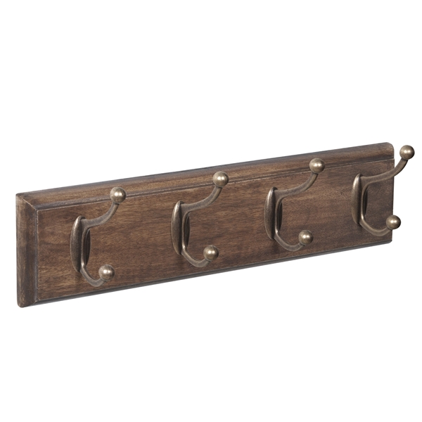 wall hanger wood antique teak 4 hooks antique brass classic colonial patere porte manteau en bois teck decape 4 crochets vieux laiton classique colonial MOD 9504 MA