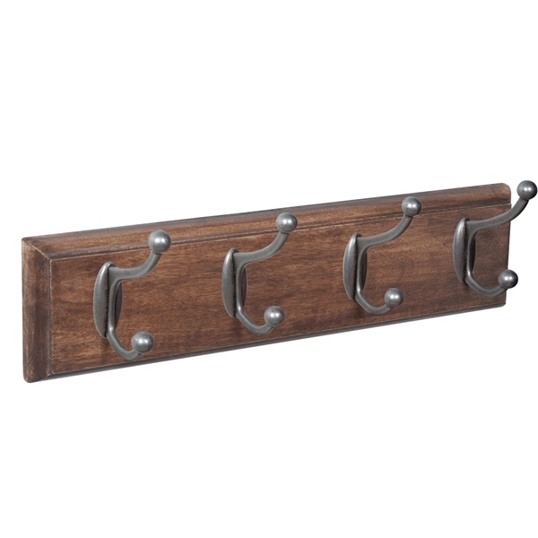 wall hanger wood antique teak 4 hooks antique silver classic colonial patere porte manteau en bois teck decape 4 crochets argent vieilli classique colonial MOD 9504 MA