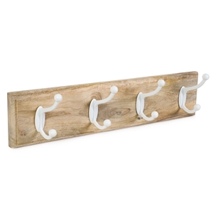 percha pared madera mango natural 4 ganchos blanco