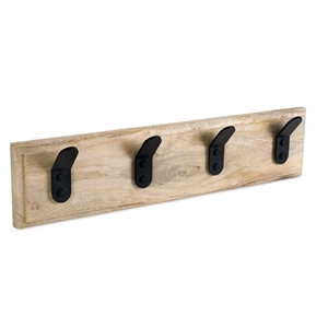 percha pared madera mango natural 4 ganchos negros